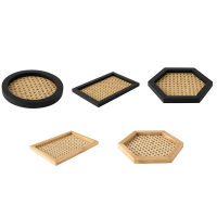 Home Nordic Rattan Woven Tray Wooden Handmade Ins Wind Rectangular Geometric Ornament Key Storage Tray