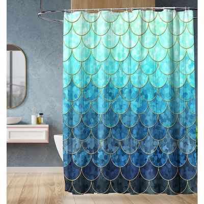 Modern Shower Curtains, Ombre Blue Shower Curtains, Tea Shower Curtains, Fabric Shower Curtains for Bathroom with 12 Hooks, Waterproof Shower Curtains, 72 x 72 Inches