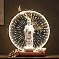 รูปปั้น Guanyin พอร์ซเลนพร้อมไฟ LED ใช้ USB | จีนเซนที่ทันสมัย | เครื่องหอมน้ำมันหอมระเหย | ตกแต่งและบูชาห้องนั่งเล่น