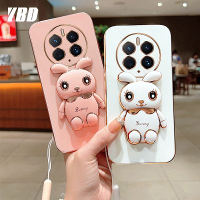 YBD เคสกระต่ายน่ารักสำหรับ Huawei Mate 30 Mate 30 Pro Mate 40 Mate 40 Pro Mate 50 Mate 50Pro เคสโทรศัพท์ฟรีสายคล้องเคสซิลิโคนแบบนิ่มสามมิติ