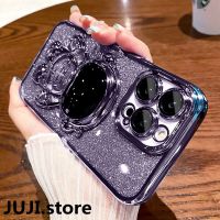 Luxury 3DนักบินอวกาศGlitter StandสำหรับiPhone 15 14 13 11 12 Pro Max Mini X XS Max XR 7 8 Plus SE 2020 ฝาครอบซิลิโคน