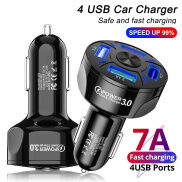 Tẩu Sạc Ô Tô Sạc Nhanh Quick Charge 18W 3.0 Có 4 Cổng Sạc Đèn Led Sáng Đẹp
