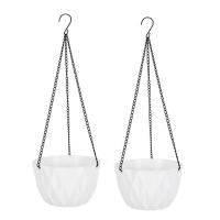 2Pcs Hanging Flower Basket Self Automatic Water Absorption Hanging Flower Pot Hanging Green Radish Hanging Basin Waterproof Resin Plant Hanger for Garden White