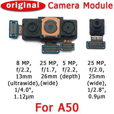 กล้องหลังด้านหน้าและด้านหลังของแท้สำหรับ Galaxy A50อะไหล่เปลี่ยนสายเคเบิลงอได้โมดูลกล้องหลัก A505
