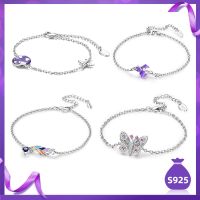 925 Silver Adjustable Bracelet For Women Airplane Butterfly Bracelets Bohemian Colorful feathers Jewelry Chain Lenght 17-20.5cm