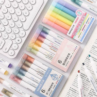 เครื่องหมาย6ปากกาเน้นข้อความแบบมีสีเครื่องเขียนปากกาเกาหลีเครื่องหมายหลายสี
