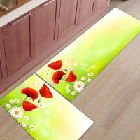 Red Poppy Flower Plant Nature Long Kitchen Mat Home Entrance Doormat Anti-slip Bathroom Rug Home Floor Decoration