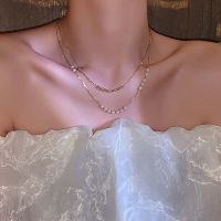 DSFYG เรียบหรู บุคลิกภาพ Choker สองชั้น มุก ของขวัญเพื่อน โซ่กระดูกไหปลาร้า โซ่เสื้อกันหนาว สร้อยคอสไตล์เกาหลี สร้อยคอผู้หญิง