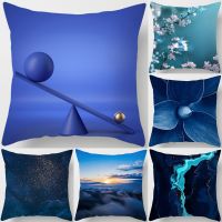 Blue abstract light luxury printing square pillowcase, home decoration, car sofa cushion cover (45cm * 45cm)