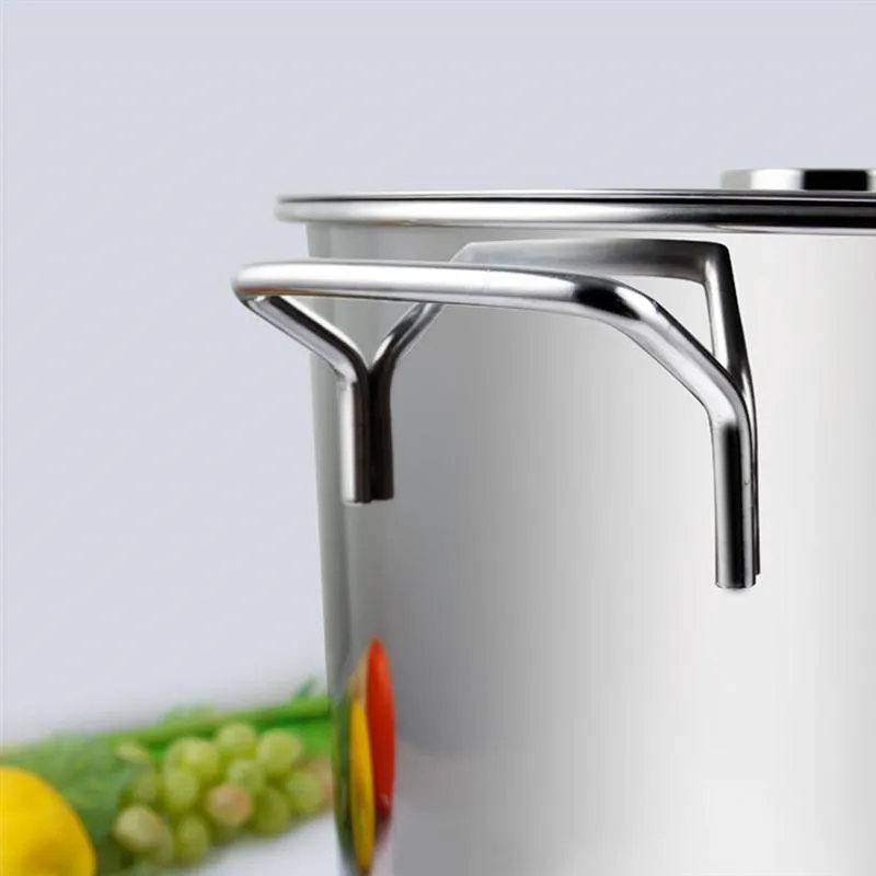 Stainless Steel Thick Stockpot Large Capacity Soup Pot Multipurpose Rice  Bucket with Lid (Strip-type Handle) (22cm)