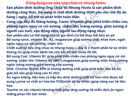 Sữa bột ong chúa và nhung hươu cung cấp đầy đủ năng lượng canxi, vitamin - ảnh sản phẩm 7