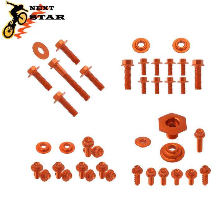 สกรูฝาครอบหม้อน้ำสำหรับ-ktm-exc-125-250-350-450-505-2008-2009-2011-cnc-สำหรับรถจักรยานยนต์สีส้มเบาะหมีเทดดี้ด้านหลังบังโคลนหน้า