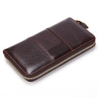 ZZOOI Men Long Wallet Clutch Credit Card Holder Genuine Leather Stitching Purse Oil Wax Leather Male Card Case Coin Wallet Money Bag