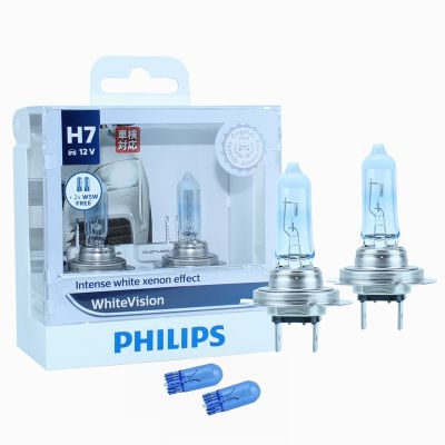 (แพ็คละ 2 หลอด) Philips แท้ 100% หลอดไฟหน้ารถยนต์ PHILIPS WhiteVision H4/4100K H7/3700K HB4/3700K Motors Driving Lights Bulbs