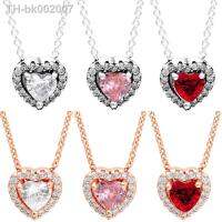 ◎∏ Authentic 925 Sterling Silver Timeless Elegance Elevated Heart Pendant Necklace With Red Crystal For Women Gift Fashion Jewelry