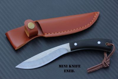 มีดอีเหน็บจิ๋ว MINI KNIFE ENEB มีด FULL TANK ขนาดเล็ก ใบลายสวยงาม ด้ามไม้แท้ พร้อมซอง ยาวรวม 6 3/4 นิ้ว
