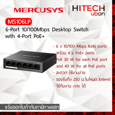 [ประกัน1ปี] MS106LP 6-Port 10/100Mbps Desktop Switch with 4-Port PoE+ SwitchHub สวิตซ์ฮับ สวิตซ์PoE [Kit IT]