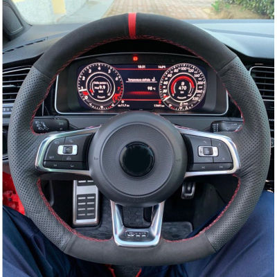 【2023】CARDAK Suede Leather Red Marker Car Steering Wheel Cover for Volkswagen Golf 7 GTI Golf R MK7 VW Polo GTI Scirocco 2015 2016