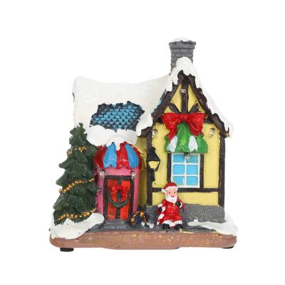 Christmas Village Houses, Resin Christmas Village with Warm Light Battery Operate, Christmas Home Table Decor