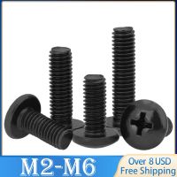 100Pcs Cross TM Screws Phillips Truss Mushroom Head Screw Black Plated Electronic Carbon Steel Screws M2 M2.5 M3 M3.5 M4 M5 M6