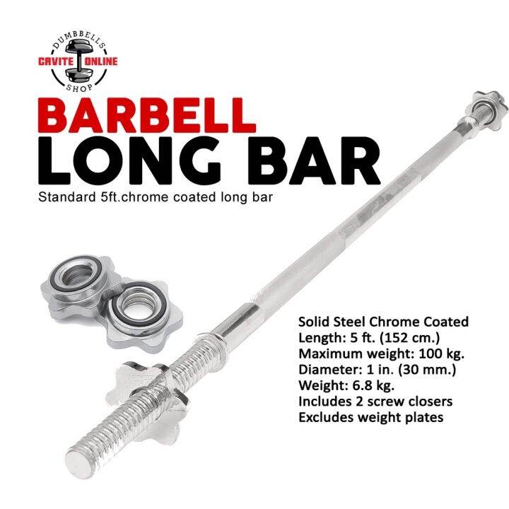 Live Up Sports 5 Feet Threaded Chrome Barbell Long Bar 1 Inch Barbell