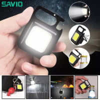 SAVIO กระเป๋าแบบพกพาไฟสัญญาณแสง LED ขนาดเล็กชาร์จไฟได้ USB พวงกุญแจไฟฉายสำหรับตั้งแคมป์กลางแจ้ง