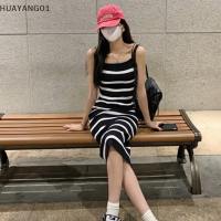 HUAYANG01 [2023 new HOT FASHION] lazlook เดรสมิดิรัดรูปลายทางสำหรับผู้หญิงเดรสมิดิรัดรูปสายเดี่ยวรัดรูปลายทางสีพื้น