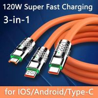 3 in1 6A 120W Type C Charging Data Cable Micro USB For iPhone Samsung Huawei Xiaomi Phone Liquid Silicone Charger USB Cable