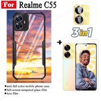 3in 1 Realme C55 C33 C30 C30S เคสโทรศัพท์กันกระแทก + ฟิล์มกระจกเทมเปอร์ + ฟิล์มเลนส์กล้องถ่ายรูป