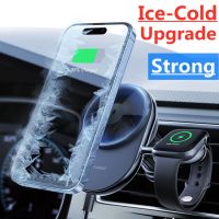 ▦❍ Ice Cold 2 In 1 Magnetic Car Wireless Charger Car Mount Phone Holder For iPhone 12 13 14 Apple Watch Car Fast Charging Station