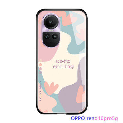 กระจกเทมเปอร์เคสโทรศัพท์มันวาวทรงเคสประกบหลังแบบแข็งสำหรับ OPPO Reno10 Pro 5G หรูหรา INS ดอกไม้ YES NO ตัวอักษรภาษาอังกฤษ