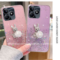 ปลอกอ่อน Realme C53 Phone Case เคส RealmeC53 NFC แววดาวท้องฟ้าเคสโทรศัพท์กับสีขาว Camellia Rhinestone กระต่าย2023