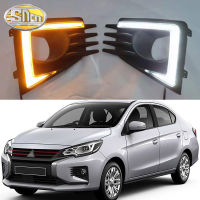 SNCN ไฟหน้ารถ LED 2ชิ้น12V สำหรับ2020 Mitsubishi Mirage ไฟหน้าเดย์ไลท์แบบไดนามิกสัญญาณไฟสีเหลือง DRL