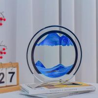 Moving Sand Art Picture Round Glass Quicksand Hourglass 3D Sandscape Hourglass Metal Base Flowing Sand Painting Home Decor Gifts Decorative Accessorie