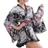 ◊✶❖ Women 39;s Floral Print Black Kimono Mini Dress Japanese Summer Short Yukata Geisha Cosplay Costume Dance Wear Halloween Fancy