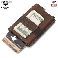 Slim Minimalist RFID Blocking Card Holder Genuine Leather Aluminium Credit Card Case Quality Automatic Pop Up Smart Wallet