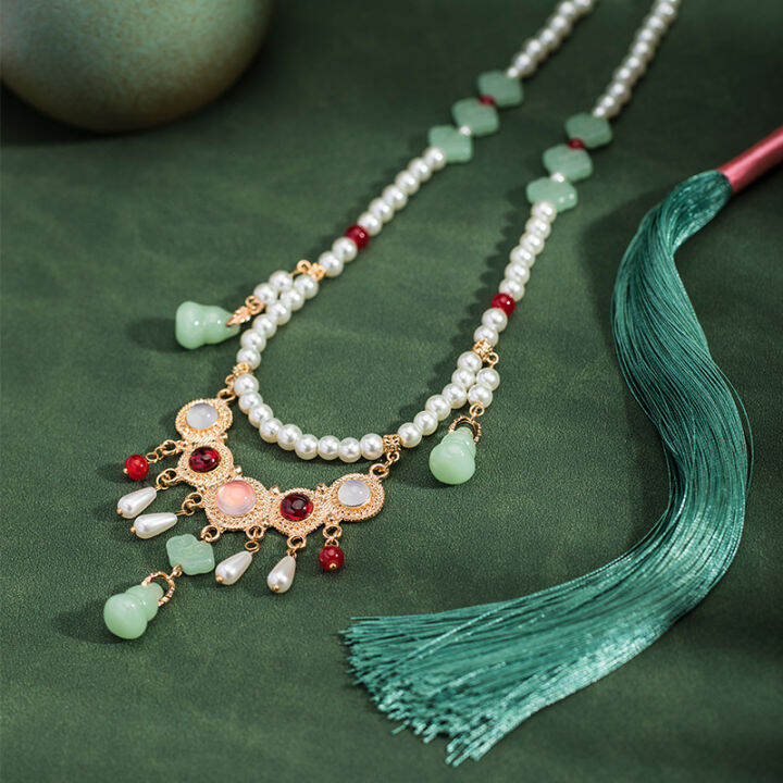 pamta Cloud backed long tassel necklace, antique Hanfu, Yingluo ...