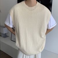 CODLiang Te Spring And Autumn Knitted Vest Mens Fashion Loose Vest Versatile Solid Color Outer Vest Top Baju T Shirt Lelaki