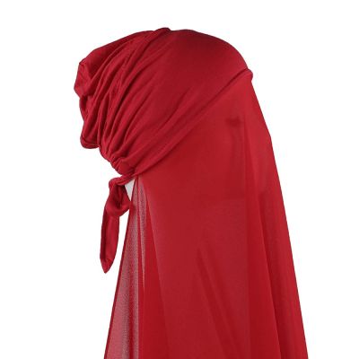 【YF】 Plain Chiffon Shawl With Jersey Underscarf Cap Inner Scarf Headband Stretch Hijab Cover Headwrap Turbante