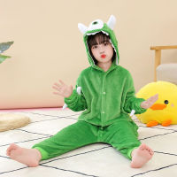 4-12ปี Kigurumi เด็กชุดนอนสำหรับสาวชุดนอนสีเขียวยูนิคอร์นชุดนอนเด็ก O Nesie เสื้อกันหนาวหมวกฤดูหนาว J Umpsuit เด็กวัยหัดเดินเด็กเสื้อผ้า