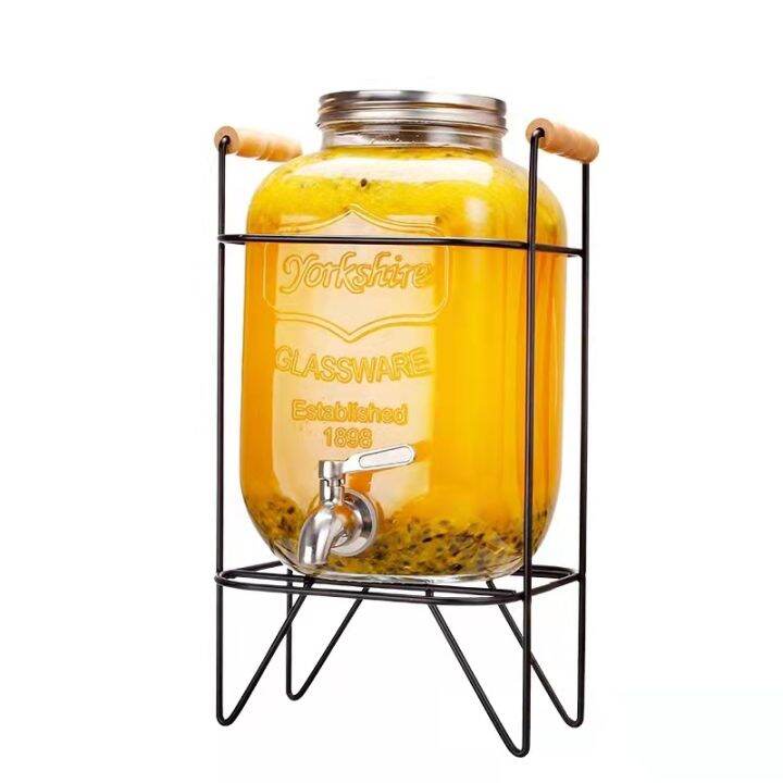 【CW】 4L Glass Jar Juice Dispenser Drink Beverage with and Lazada.co.th