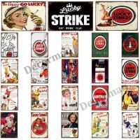 Lupeishop Lucky Strike ป้ายโลหะตลก-ภาพวาดผนังวินเทจ LTA-1763