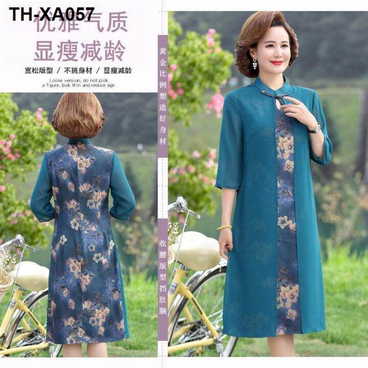 middle-aged-and-elderly-dress-new-summer-womens-high-end-chiffon-chinese-style-cheongsam