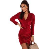 [COD] 2022 AliExpress summer new sexy fashion V-neck long-sleeved velvet wrap hip dress