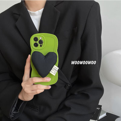 สไตล์สีดำตุ๊กตาหัวใจเปลือกโทรศัพท์มือถือสำหรับ iPhone13pro คลื่นขอบมัสตาร์ดสีเขียวเปลือกโทรศัพท์มือถือสำหรับ iPhone14ProMax ซิลิโคนเต็มกระเป๋าป้องกันตกเปลือกโทรศัพท์มือถือสำหรับ iPhone12 เปลือกโทรศัพท์มือถือสำหรับ iPhone11