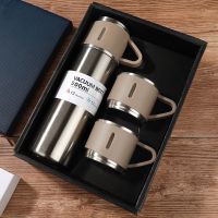 ♠ 304 Stainless Steel 500ML Vacuum Flask Bottle Coffee Thermos for Hot and Cold Drinks with Three Cups Portable Outdoor Travel