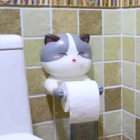 Delicate Toilet Roll Holder Wall-mounted Cute Cat PVC Tissue Holder Creative Roll Paper Tissue Rack Home Decor for Bathroom
