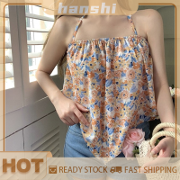 hanshi [2023 new HOT FASHION] lazlook เสื้อดอกไม้ Y2K VINTAGE Print Slimming TOP backless Vest