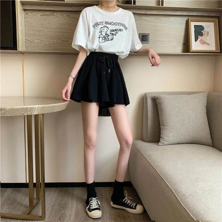 mexzt-5xl-summer-shorts-skirts-women-elastic-high-waist-casual-wide-leg-shorts-korean-a-line-loose-mini-skirt-black-short-pants