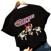 เสื้อยืดพรีเมี่ยมเสื้อยืดแขนสั้นการ์ตูนน่ารักน่ารัก P-Powerpuff Girls คอสเพลย์ Tshirt Plus ขนาดแขนสั้นเสื้อยืด TopsS-5XL